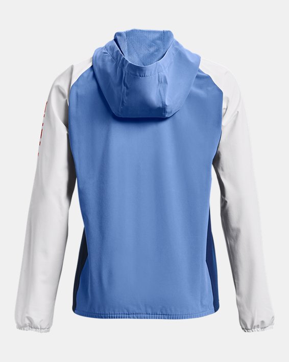 Women's UA Woven Colorblock Wordmark Jacket, Blue, pdpMainDesktop image number 6